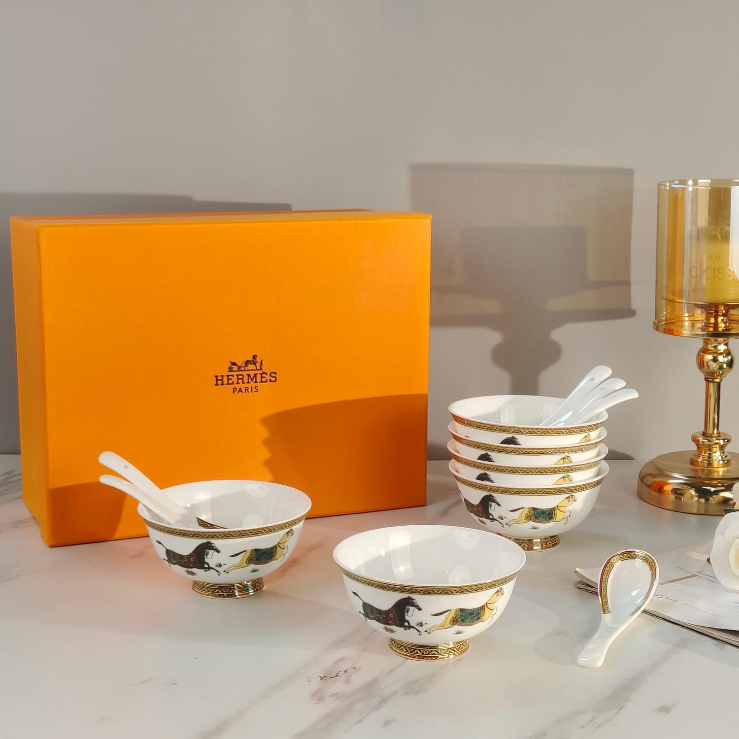 Soup set of six bowls with spoons, Hermes, Versace are also available - Image 7 of 7